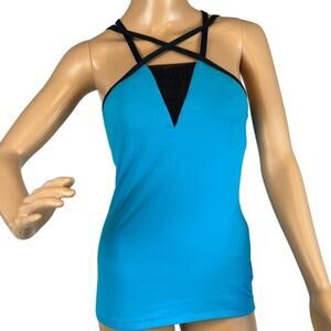 Beyond Yoga Cross Your Heart Workout Top Teal Black Size S Athlete Athleisure